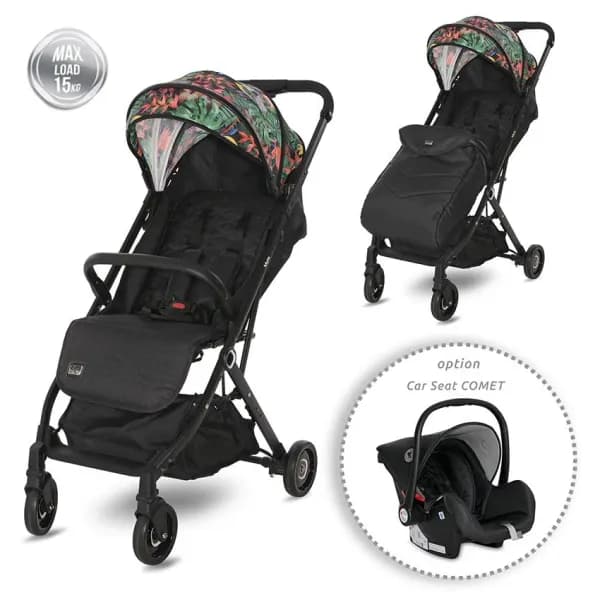 Carucior Myla, de la 0 luni pana la 3 ani, maxim 15 kg, cadru din aluminiu, pliere tip troller, cos auto optional, Flori Tropicale