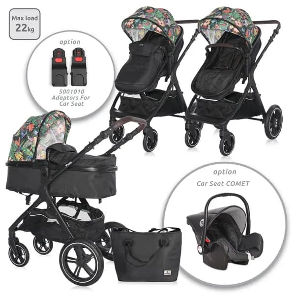Carucior cu landou transformabil, Viola, de la 0 luni pana la 4 ani, maxim 22 kg, cadru din aluminiu, cos auto optional, Tropical Flowers
