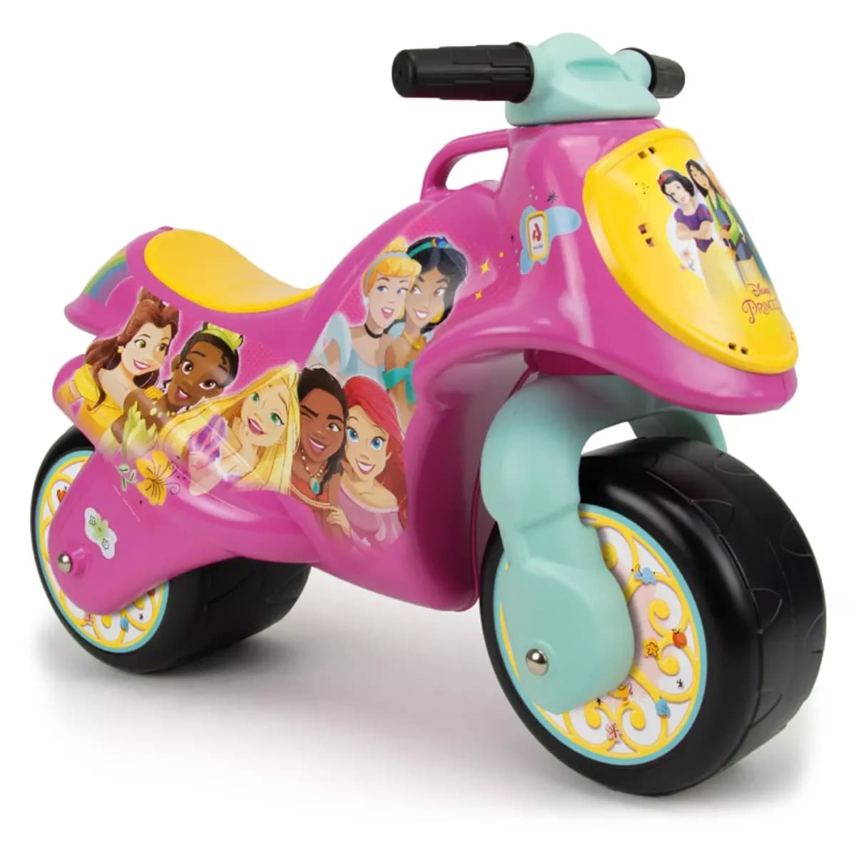 Moto Ride-on Neox fara pedale pentru copii, Injusa, licenta Disney, Princess, 18-36 luni, Roz cu Verde
