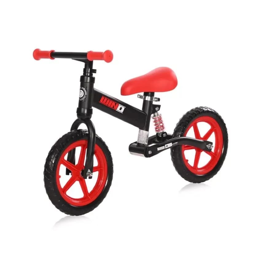 Bicicleta de echilibru Wind, de la 2 ani pana la 5 ani, cadru cu amortizor, roti mari, sa reglabila, Rosu cu Negru — imaginea 1