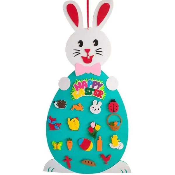 Iepuras din fetru cu 19 decoratiuni, Paste, 95x47 cm Bambinice BN049