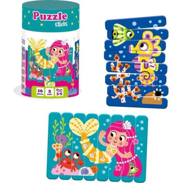 Set puzzle-uri din betisoare Sirena si Calut de mare, 16 piese Roter Kafer RK1090-03