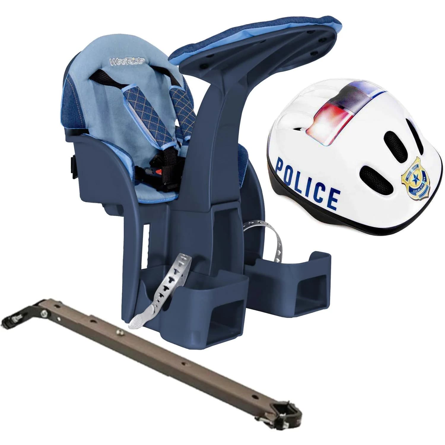 Scaun bicicleta copii SafeFront Deluxe, Pozitie montare Centru, 15 Kg si Casca Protectie XS 44-48 Police WeeRide WR10SKPL
