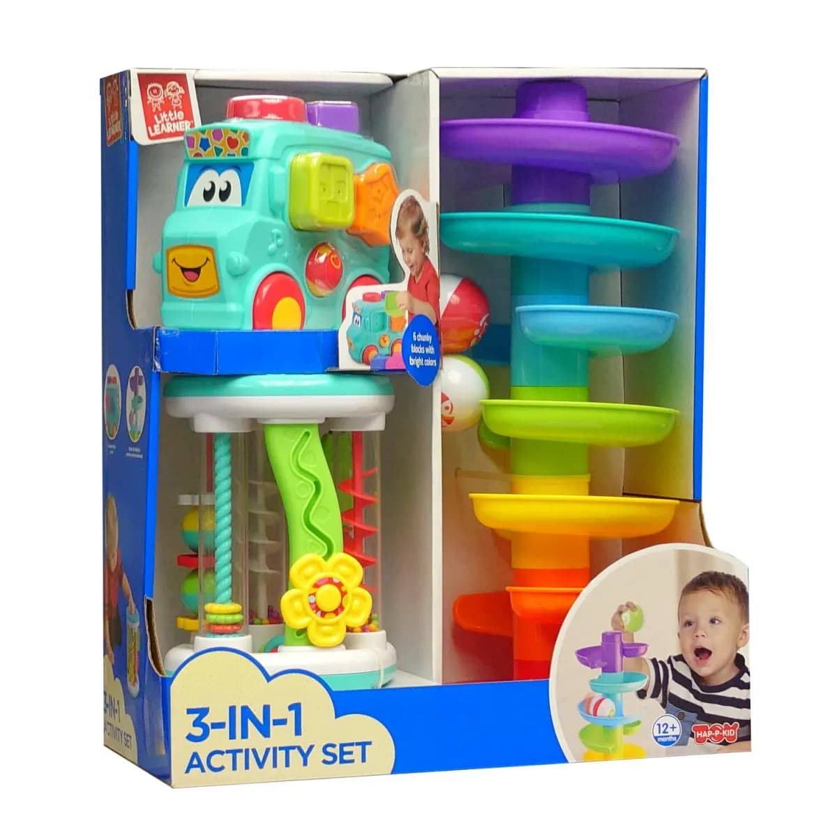 Set 3 in 1 - Autobuz cu sortator, cilindru & turnulet cu bile