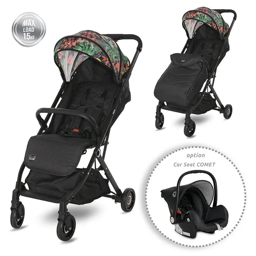 Carucior Myla, de la 0 luni pana la 3 ani, maxim 15 kg, cadru din aluminiu, pliere tip troller, cos auto optional, Flori Tropicale