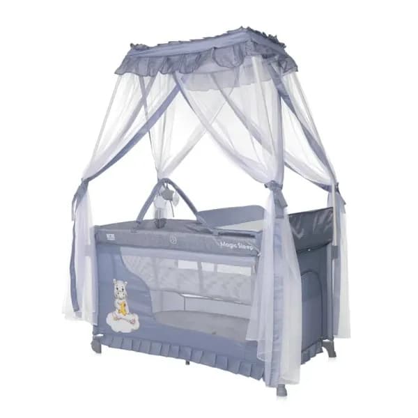 Patut pliabil stil baldachin Magic Sleep, cu accesorii, Cool Grey Hippo