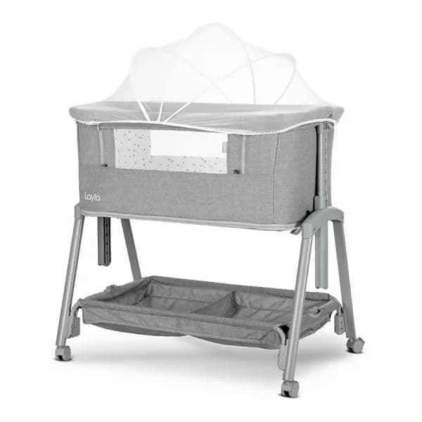 Patut Co Sleeper copii, Layla 2 in 1, cu latura pliabila, reglabil pe inaltime, sistem anti-reflux, Grey