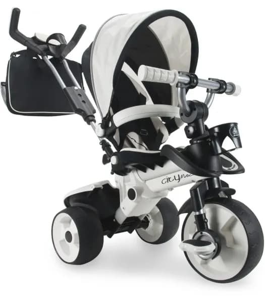Tricicleta cu pozitie de somn pentru copii, Injusa, City Max, maner parental, cadru din aluminiu, 8 luni+, Alb cu Negru