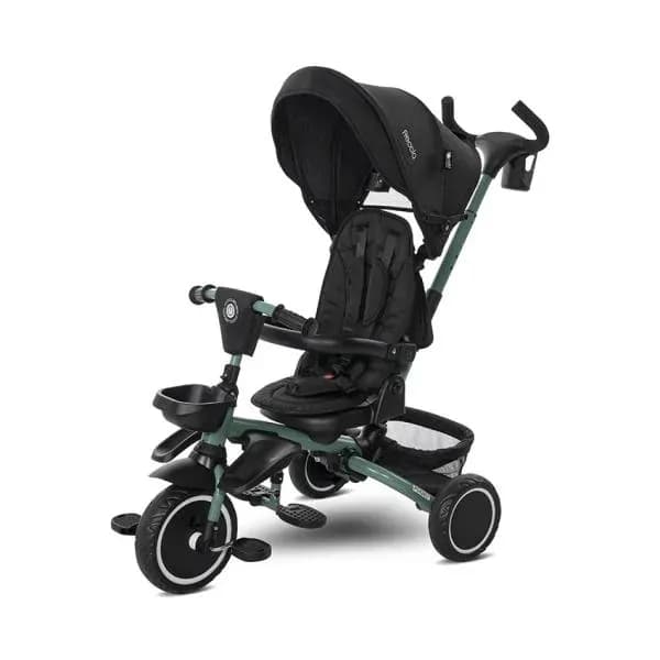 Tricicleta pentru copii, Freccia, multifunctionala, pliabila, sezut rotativ 360 grade, Black & Green