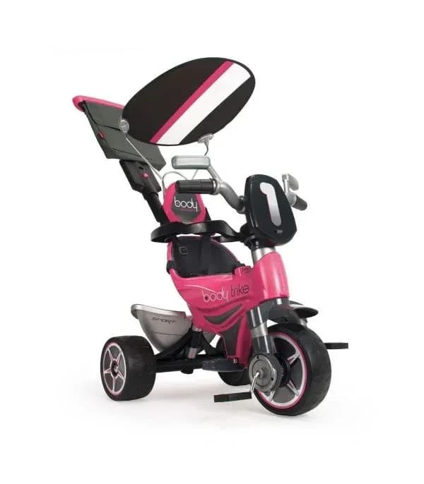 Tricicleta evolutiva pentru copii, Injusa, Body Pink, cu maner parental, include rucsac, 10 luni+