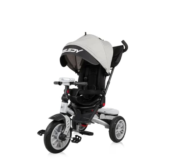 Tricicleta multifunctionala 4in1, Speedy Air, roti cu camera, scaun rotativ, Grey & Black