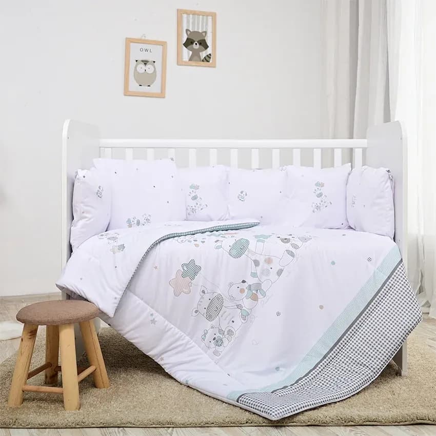 Set lenjerie 7 piese, Lorelli, Lily, bumbac ranforce, pentru paturi 60 x120 cm, Giraffe