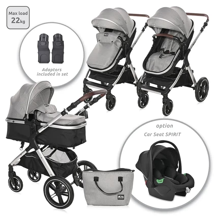 Carucior transformabil Viola, cu adaptori cos auto, pana la 22 kg, Opaline Grey