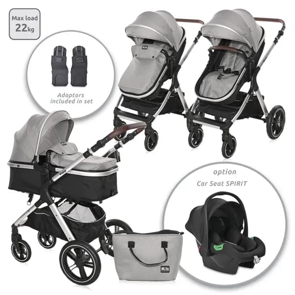 Carucior transformabil Viola, cu adaptori cos auto, pana la 22 kg, Opaline Grey