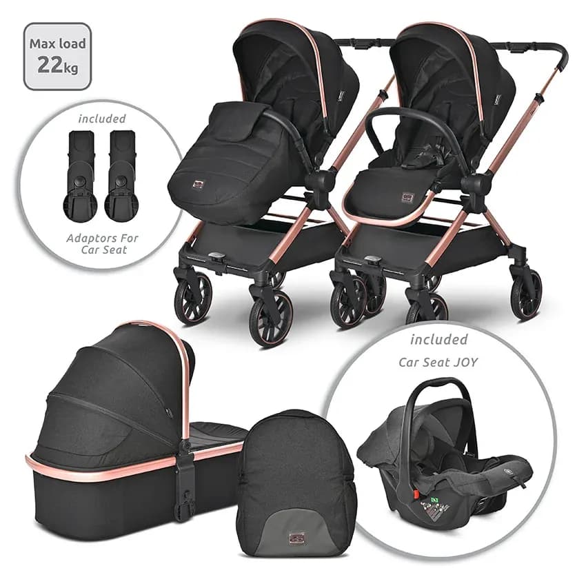 Carucior Set 3 in 1, Reya, maner reversibil, pana la 22 kg, Negru Jasper