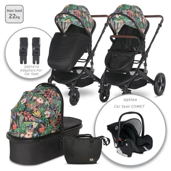 Carucior Boston, de la 0 luni pana la 4 ani, maxim 22 kg, landou separat, cadru din aluminiu, cos auto optional, Tropical Flowers