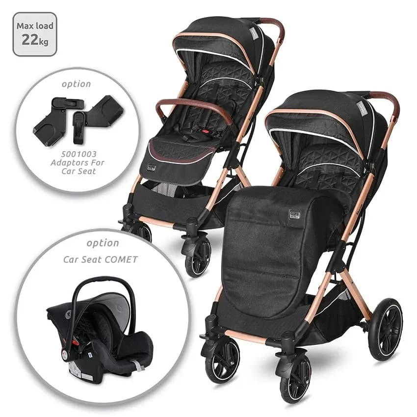 Carucior Storm, de la 0 luni pana la 4 ani, maxim 22 kg, cadru aluminiu, cos auto optional, Negru Lux