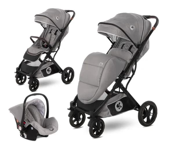 Carucior set, Storm, de la 0 luni pana la 4 ani, maxim 22 kg, cos auto inclus, cadru din aluminiu, Gri Opaline