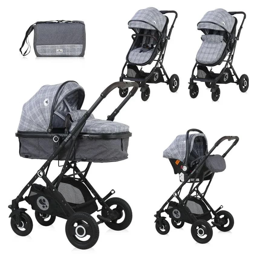 Carucior Set, Sena, landou transformabil, cos auto inclus, cadru din aluminiu, Grey Squared