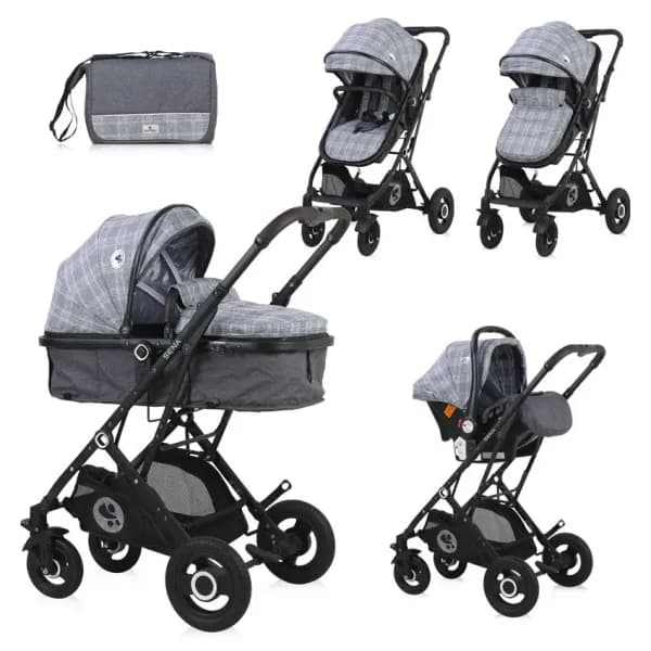 Carucior Set, Sena, landou transformabil, cos auto inclus, cadru din aluminiu, Grey Squared