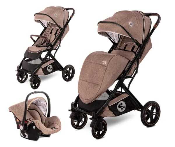 Carucior set, Storm, de la 0 luni pana la 4 ani, maxim 22 kg, cos auto inclus, cadru din aluminiu, Perle Bej