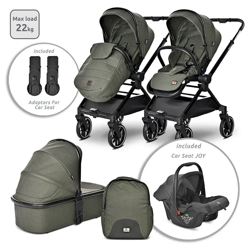 Carucior Set 3 in 1, Reya, maner reversibil, pana la 22 kg, Verde