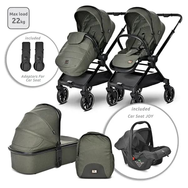 Carucior Set 3 in 1, Reya, maner reversibil, pana la 22 kg, Verde