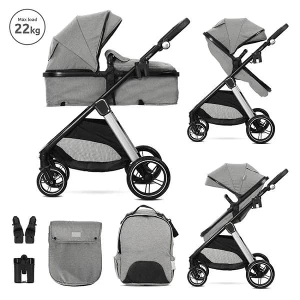 Carucior Set 2 in 1, Aspen, transformabil, set adaptori pentru cos auto, pana la 22 kg, Grey