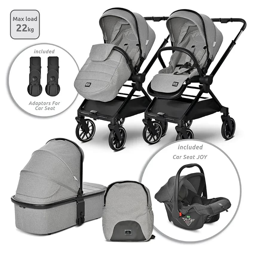 Carucior Set 3 in 1, Reya, maner reversibil, pana la 22 kg, Gri