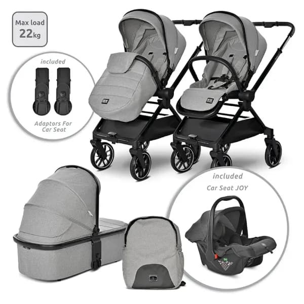 Carucior Set 3 in 1, Reya, maner reversibil, pana la 22 kg, Gri