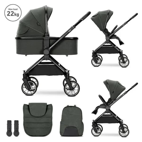 Carucior Set 2 in 1, Reya, cos individual cu maner de transport, maner si sezut reversibile, pana la 22 kg, Green