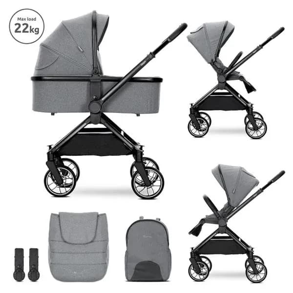 Carucior Set 2 in 1, Reya, cos individual cu maner de transport, maner si sezut reversibile, pana la 22 kg, Grey