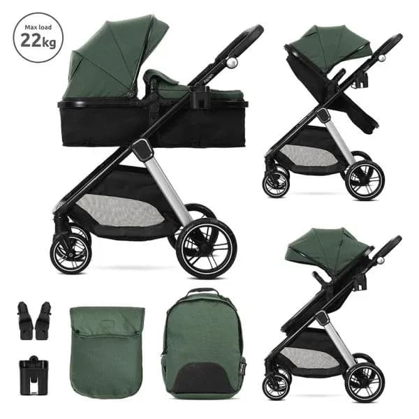 Carucior Set 2 in 1, Aspen, transformabil, set adaptori pentru cos auto, pana la 22 kg, Green