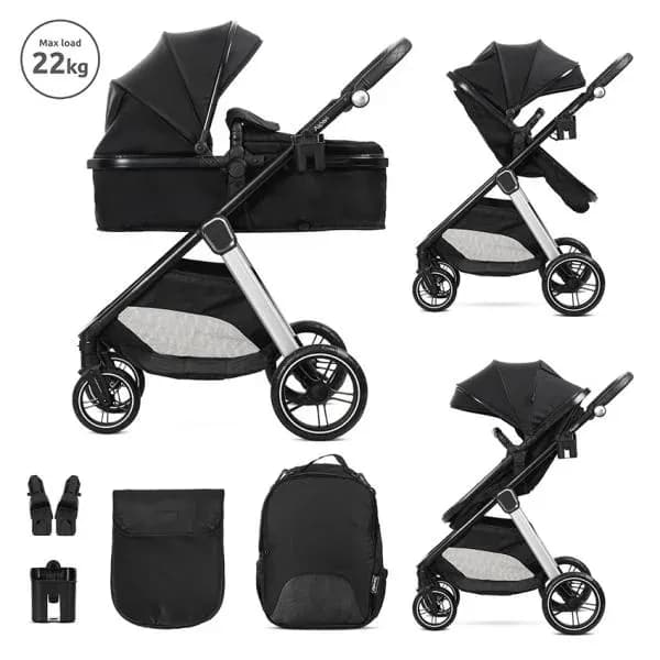 Carucior Set 2 in 1, Aspen, transformabil, set adaptori pentru cos auto, pana la 22 kg, Black