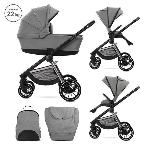 Carucior Set 2 in 1, Bianca, cos landou individual cu maner de transport, cadru din aluminiu, pana la 22 kg, Grey