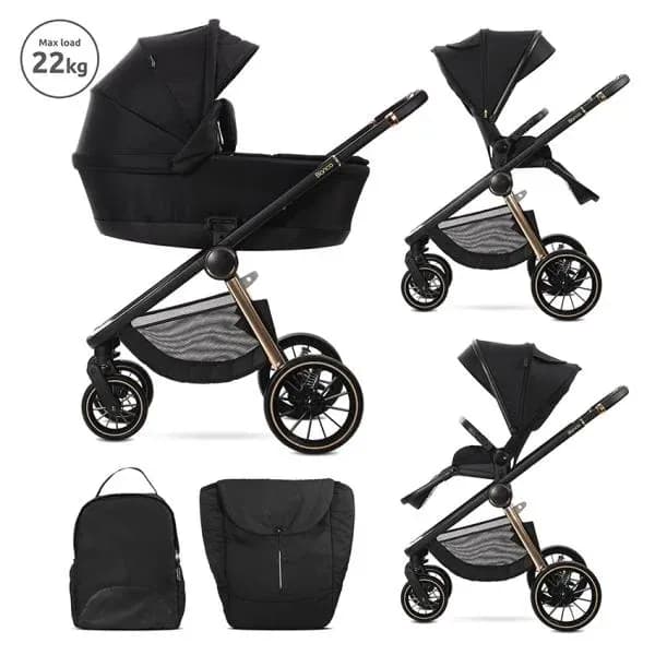Carucior Set 2 in 1, Bianca, cos landou individual cu maner de transport, cadru din aluminiu, pana la 22 kg, Black