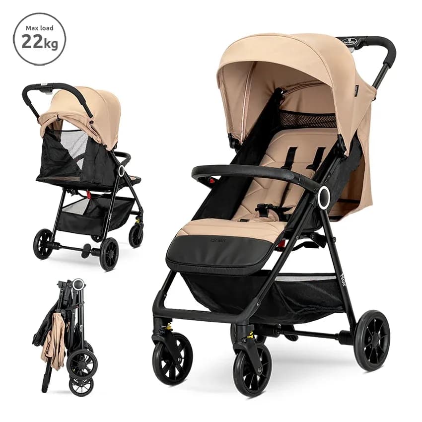 Carucior pentru nou-nascut, Noir, sistem de pliere cu o singura mana, pana la 22 Kg, Beige