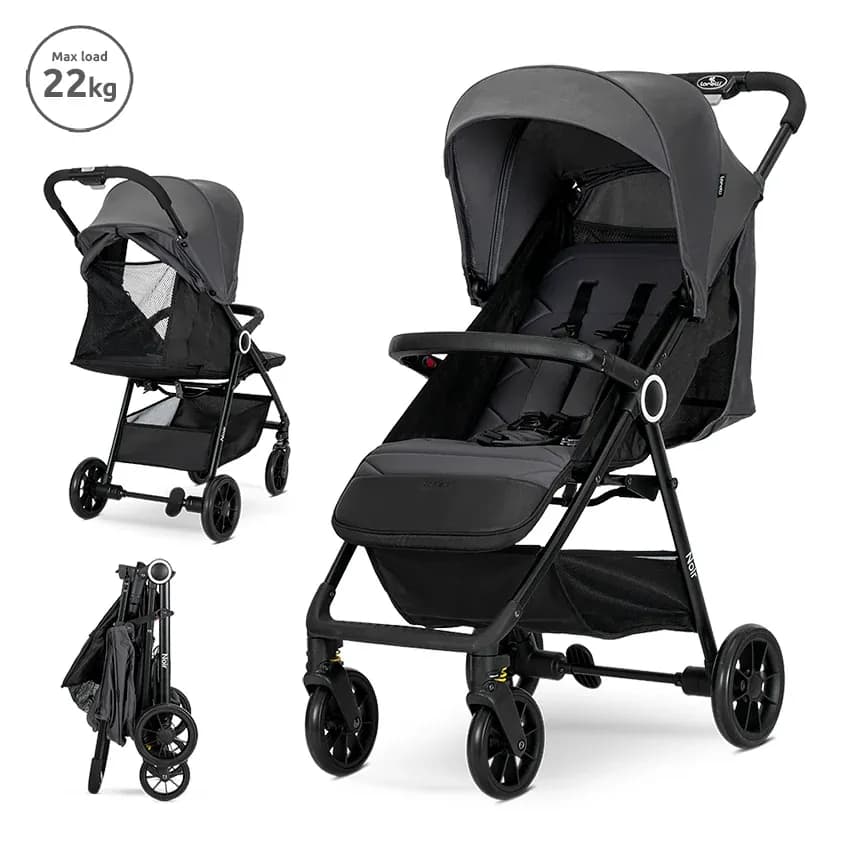 Carucior pentru nou-nascut, Noir, sistem de pliere cu o singura mana, pana la 22 Kg, Grey