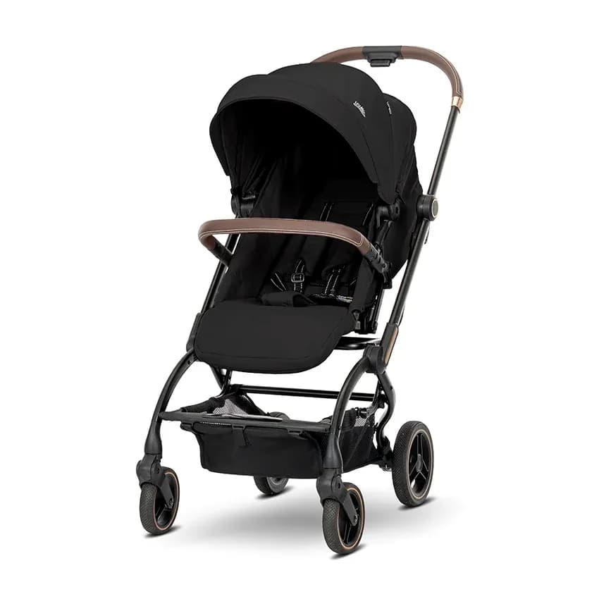 Carucior pentru nou-nascut, Makaya, cu scaun rotativ 360 grade, cadru din aluminiu, pana la 22 kg, Black
