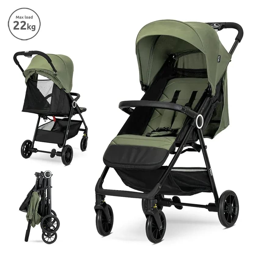 Carucior pentru nou-nascut, Noir, sistem de pliere cu o singura mana, pana la 22 Kg, Green