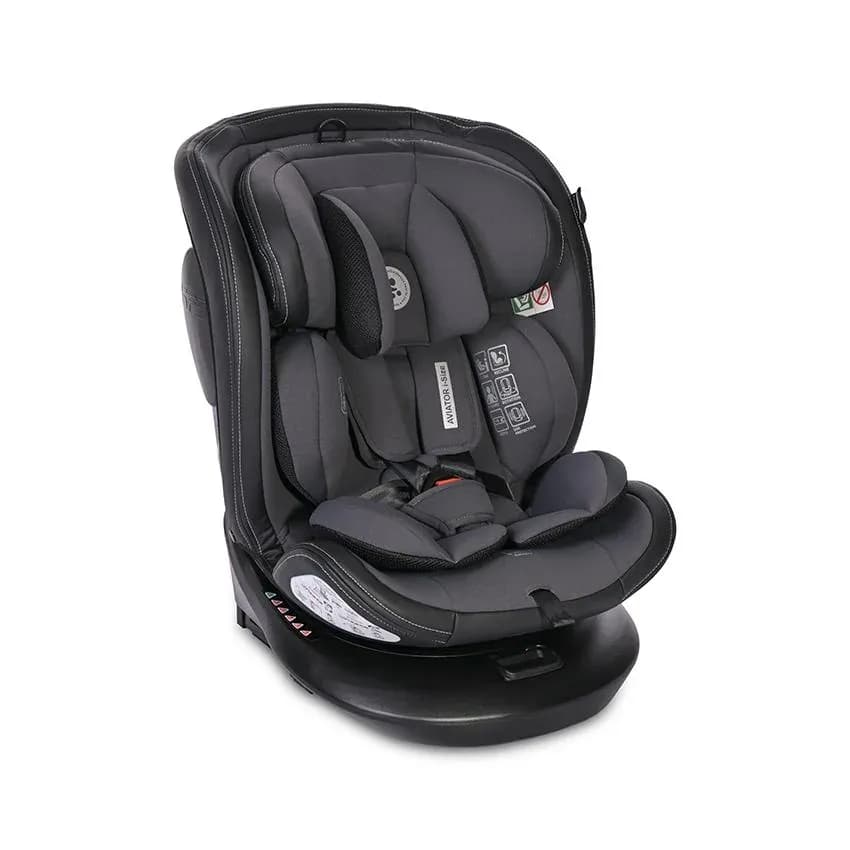 Scaun auto, Aviator, i-Size isofix, cu baza rotativa 360 grade, de la 0 luni pana la 12 ani, 40-150 cm, Gri