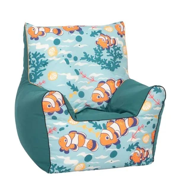 Fotoliu pentru copii, Knorr Toys, umplutura bilute din polistiren care iau forma corpului, husa din bumbac detasabila si lavabila, 60 x 58 x 60 cm, 2-10 Ani, Clownfish