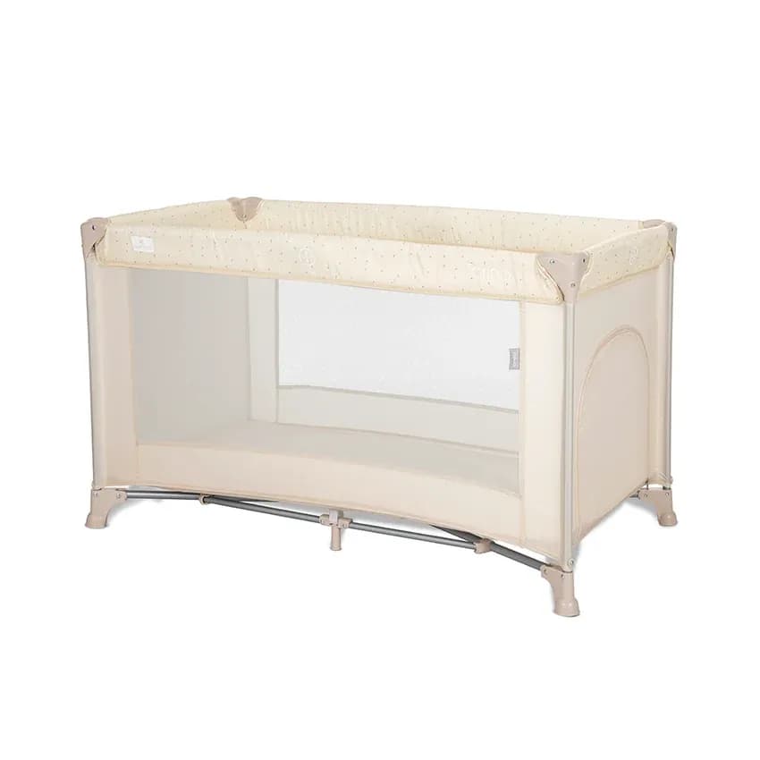 Patut pliabil pentru copii, Torino, 1 nivel, cu saltea inclusa si usa laterala cu fermoar, Beige
