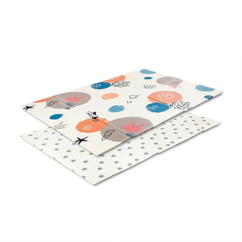 Covoras de joaca termic pentru copii, din spuma XPE, design cu doua fete, pliabil, 120 x 180 cm, Ocean & Stars