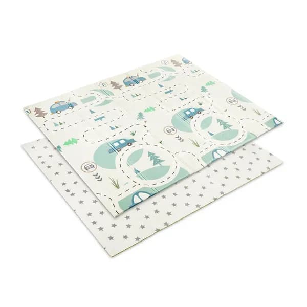 Covoras de joaca termic pentru copii, din spuma XPE, design cu doua fete, pliabil, 180 x 200 cm, Funny City & Stars
