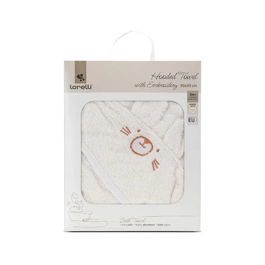 Prosop de baie cu gluga si broderie, 90 x 90 cm, 0 luni+, bumbac, White