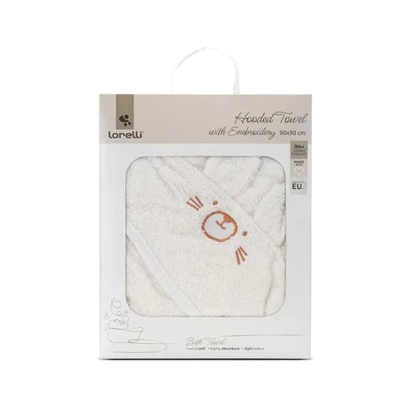 Prosop de baie cu gluga si broderie, 90 x 90 cm, 0 luni+, bumbac, White