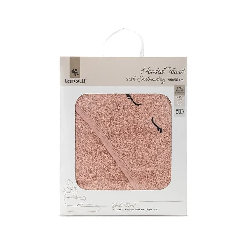 Prosop de baie cu gluga si broderie, 90 x 90 cm, 0 luni+, bumbac, Smoke Rose