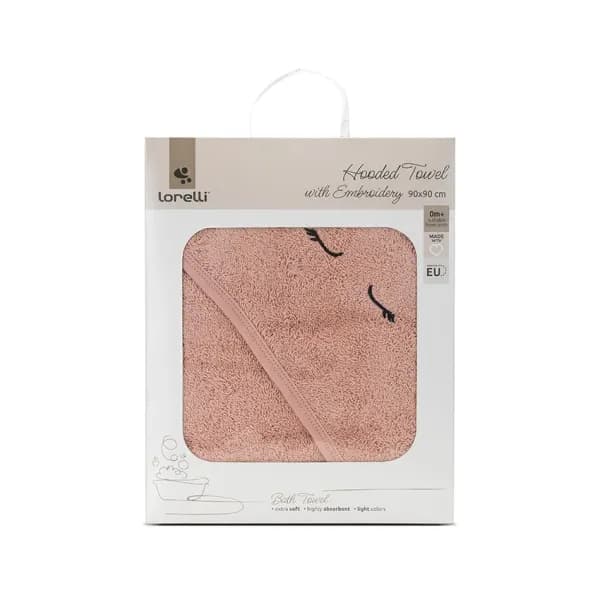 Prosop de baie cu gluga si broderie, 90 x 90 cm, 0 luni+, bumbac, Smoke Rose