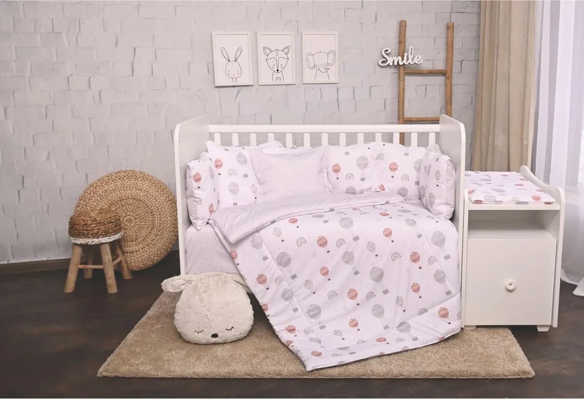 Set lenjerie pat 8 piese, bumbac ranforce, Trend, Grey Ballons